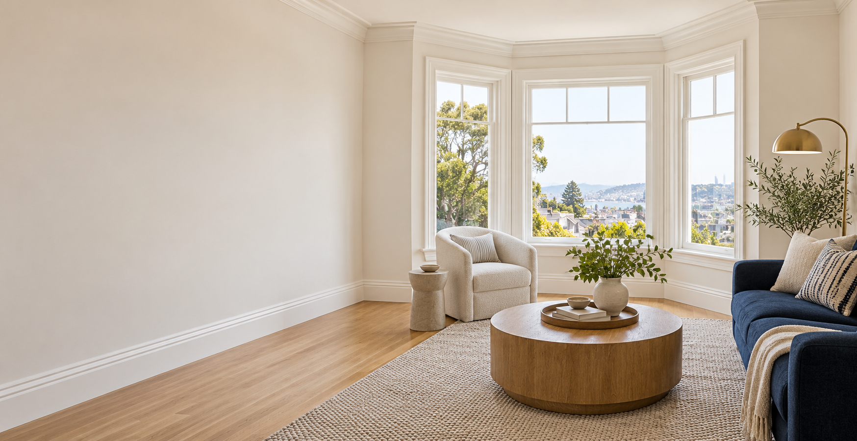 Interior showing painted walls, trim, and warm natural finishes